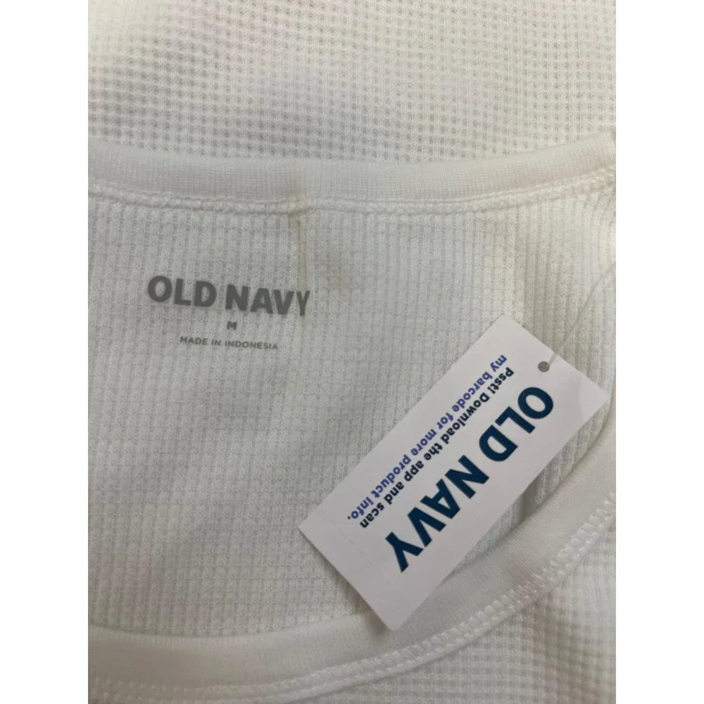 Old Navy Women's White Waffle Knit Thermal Long Sleeve Pajama Sleep Shirt - M